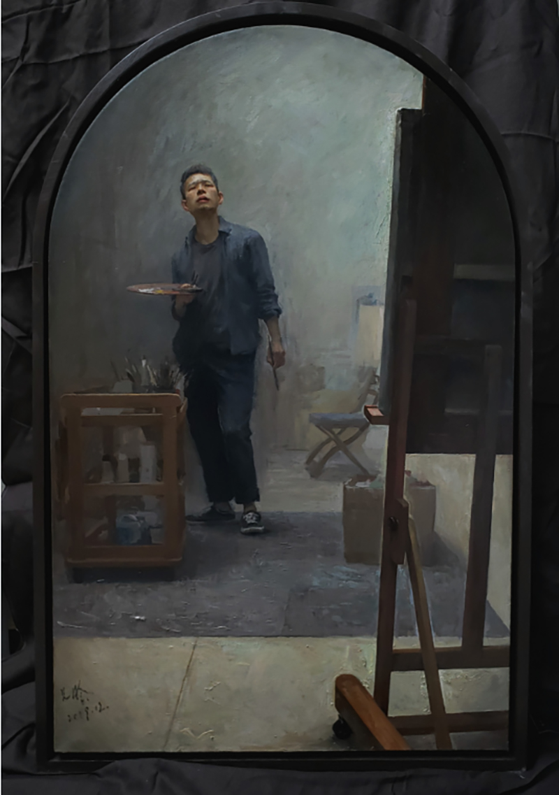 成人组优秀奖  《在工作室的自画像》 